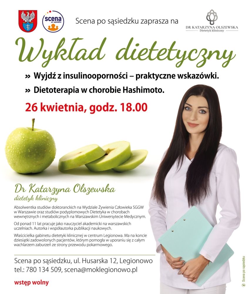 Plakat informujacy o wykładzie dietetycznym