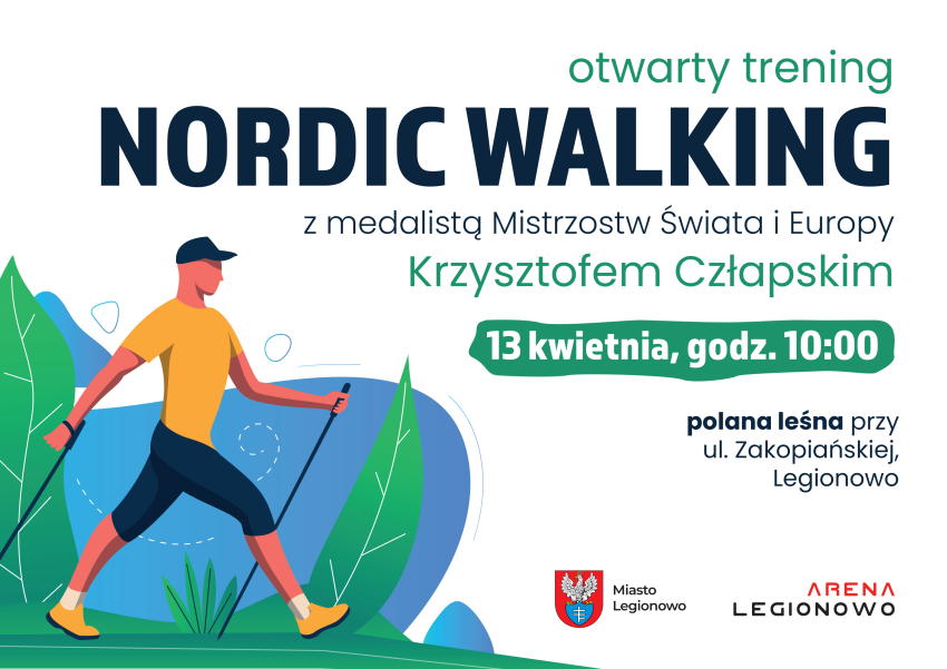 Plakat promujący Otwarty Trening Nordic Walking
